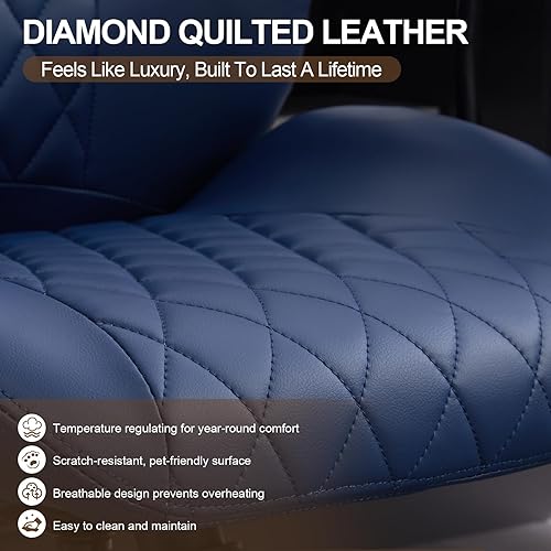 Miniatura 6 de Silla de escritorio de oficina en casa, silla ergonómica de cuero con respaldo alto, soporte lumbar, altura ajustable y reclinable, silla de oficina