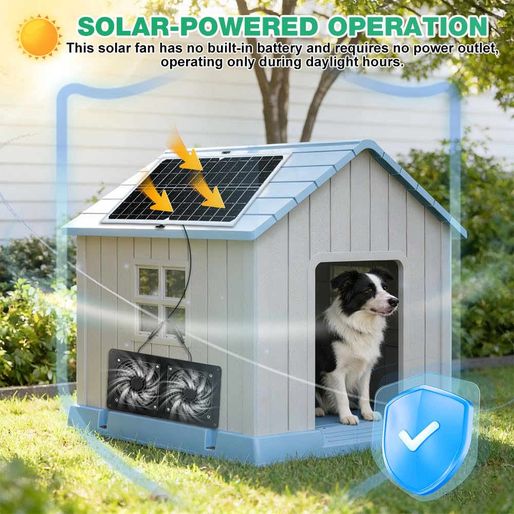 Ventilatore solare da 16 W, con due pannelli solari IP67, impermeabile, doppia ventola DC per pollaio, serre, capanni, cucce per animali domestici, aria di ingresso o scarico (metallo)