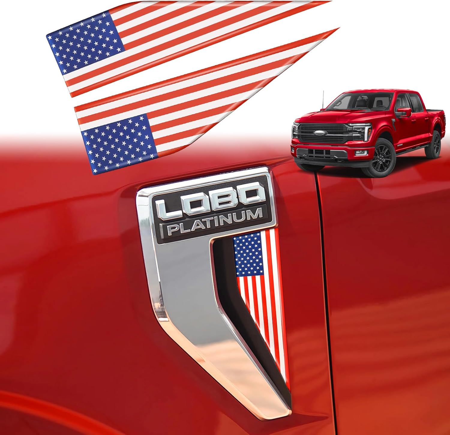1 Pair American Flag Decal for 2021-2025 2026 Ford F150 Accessories, Custom Car Emblem for Ford F150 Emblem Exterior Patch Decor Personalize Truck's Style (Not for Raptor), Blue & Red