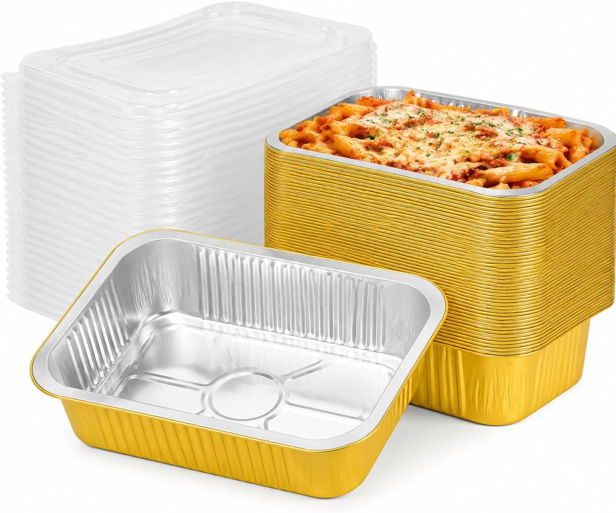 40 Pack 2 LB Gold Aluminum Foil Pans with Lids, 32oz Heavy Duty Containers