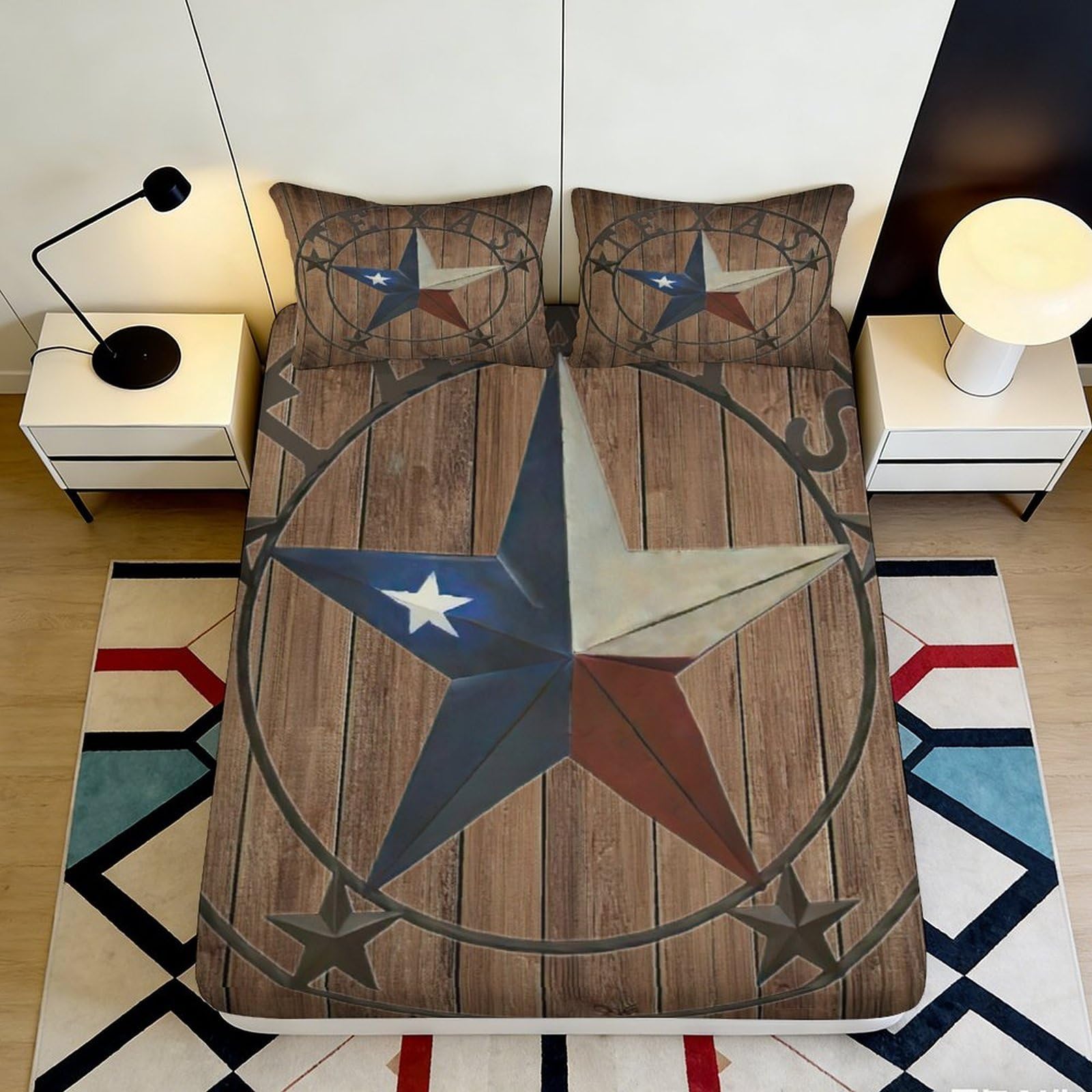3D Printed rustic star design Fitted Sheet for main bedroom, soft touch Microfiber, apartment bedding, wrinkle resistant 90x200x25cm