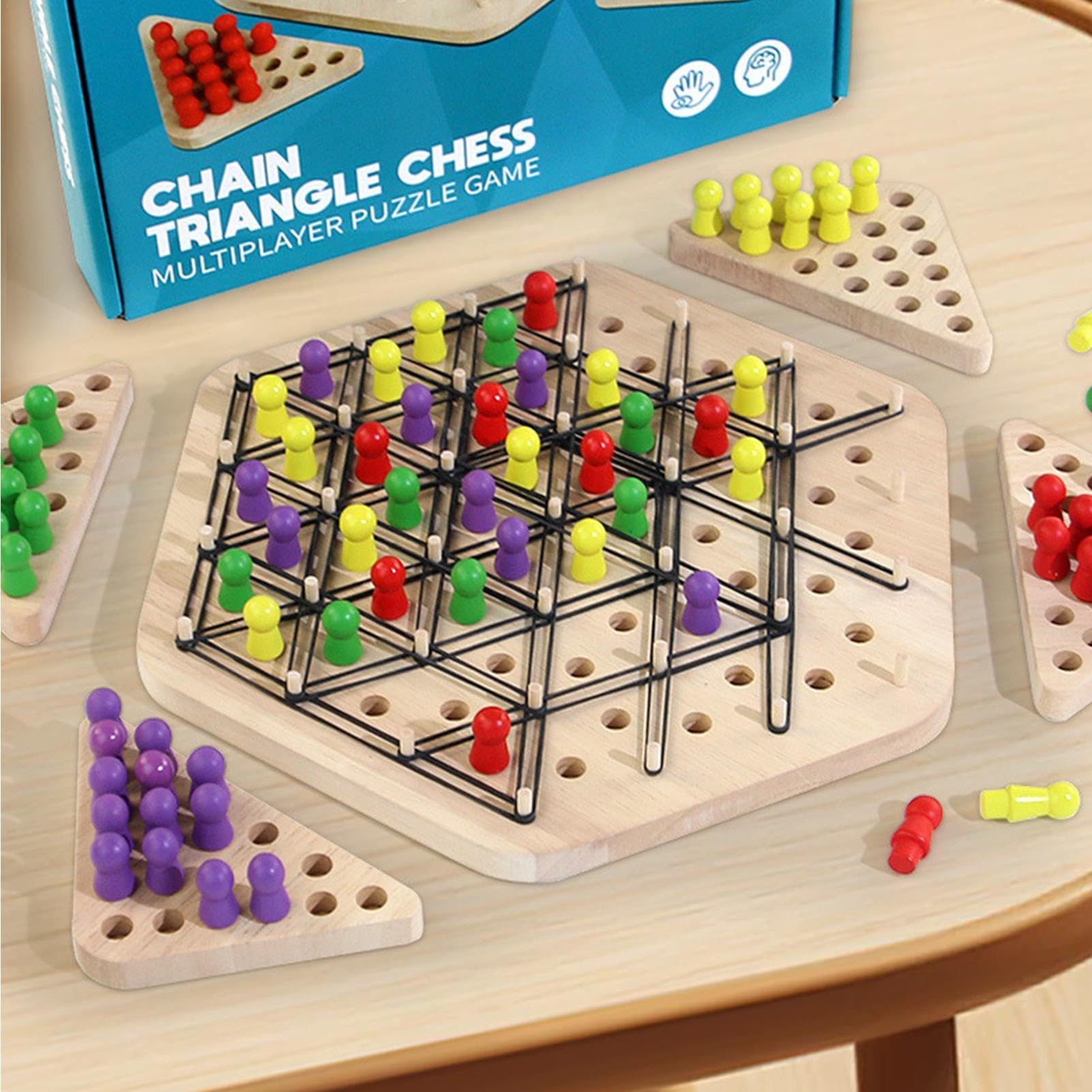 Chain Chess Game for Kids, Geometry Chain Chess Game, Fun Chess Game, Brain Teaser Strategy Game, Triangle Chess Game, Educational Strategy Board Game for 2-4 Players
