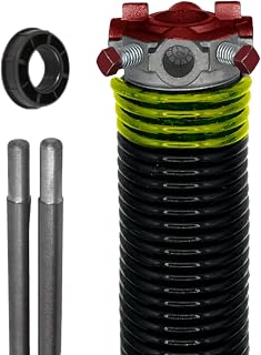 Alcan Garage Door Torsion Spring (0.207'' Wire x 2'' D x 25'' L) with 1'' Nylon Bushing + Winding Bars | Right Hand Wound Replacement (Left Side), Yellow