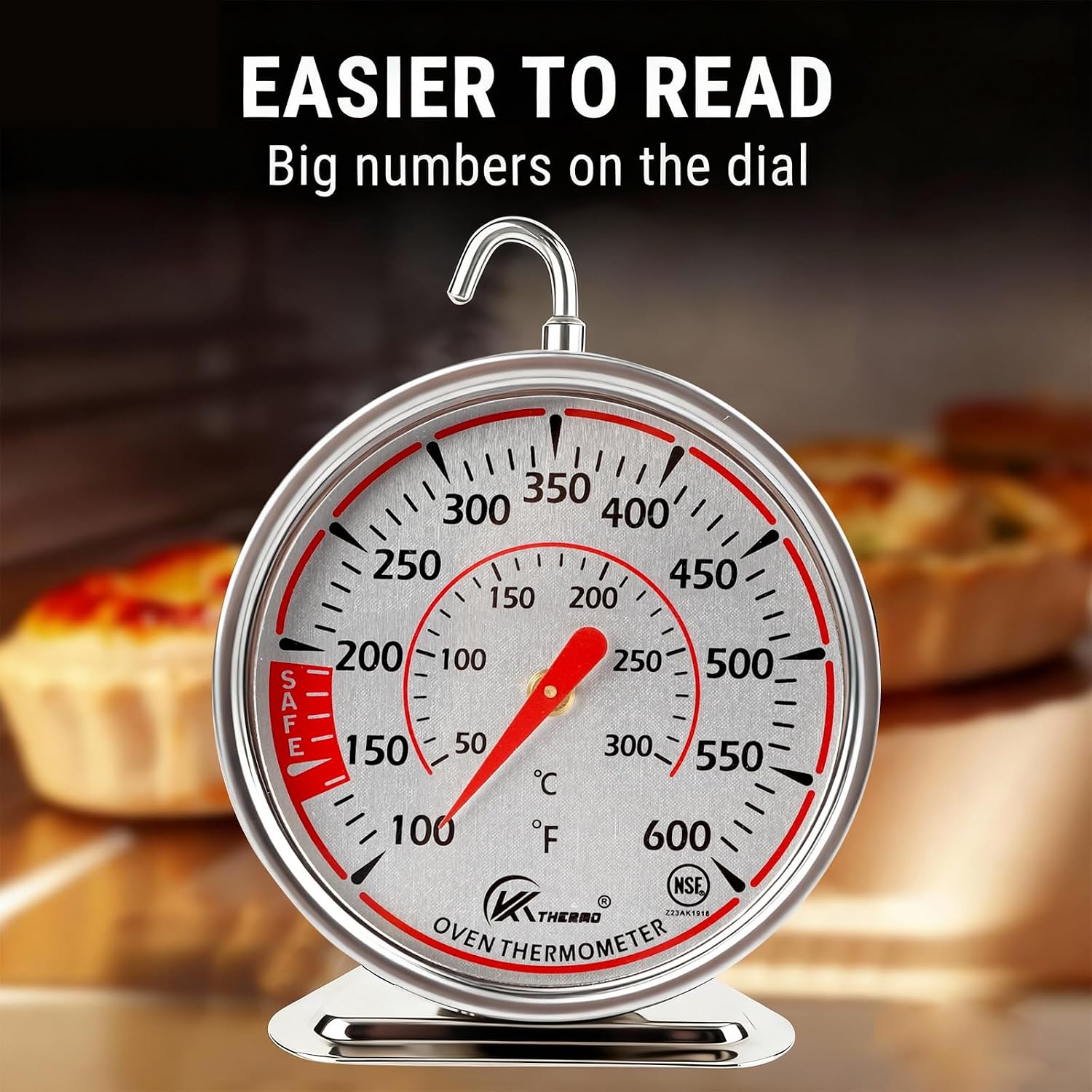 Oven Thermometer 2.75-Inch Dual Scale, 50-300°C/100-600°F, NSF 2‑Pack