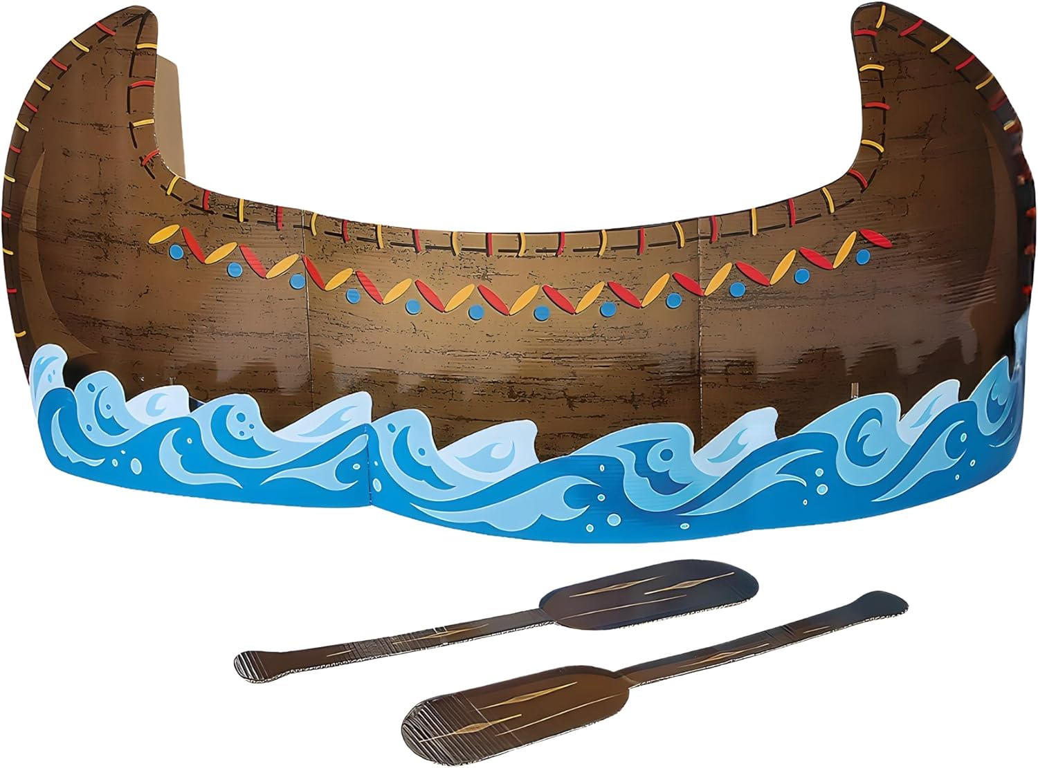 Fun Express Cardboard 3D Canoe Stand Up Set with 2 Oars - Large Photo Booth Prop for VBS Decorations, Boat Party Supplies & Nautical Themed Events | Easy Assembly Design