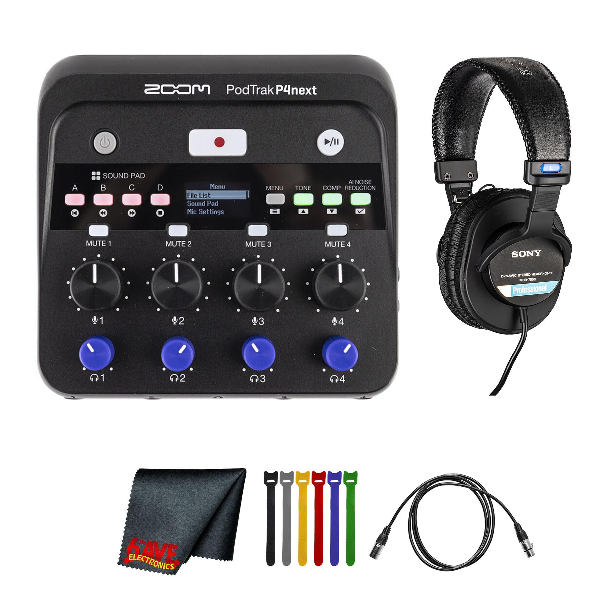 PodTrak P4next Podcast Recorder + MDR-7506 Headphones Bundle