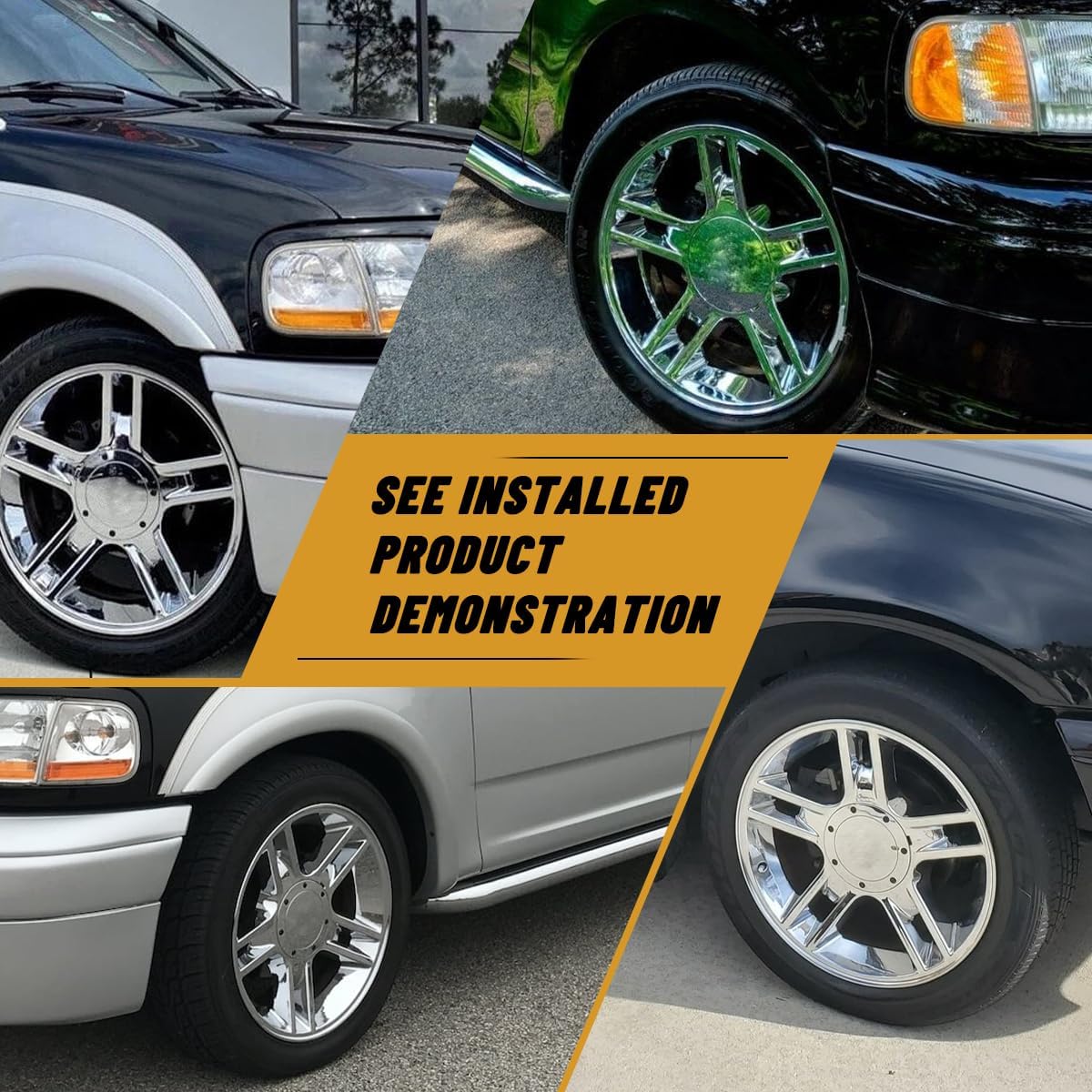 4Pcs 7.21in / 183mm Car Wheel Center Caps for 2000-2003 F150 Harley Davidson 2L3Z-1130-BA 2L34-1A096 Chrome Outer 7.2 in, Inner 5.87 in Snap-On Hub Caps