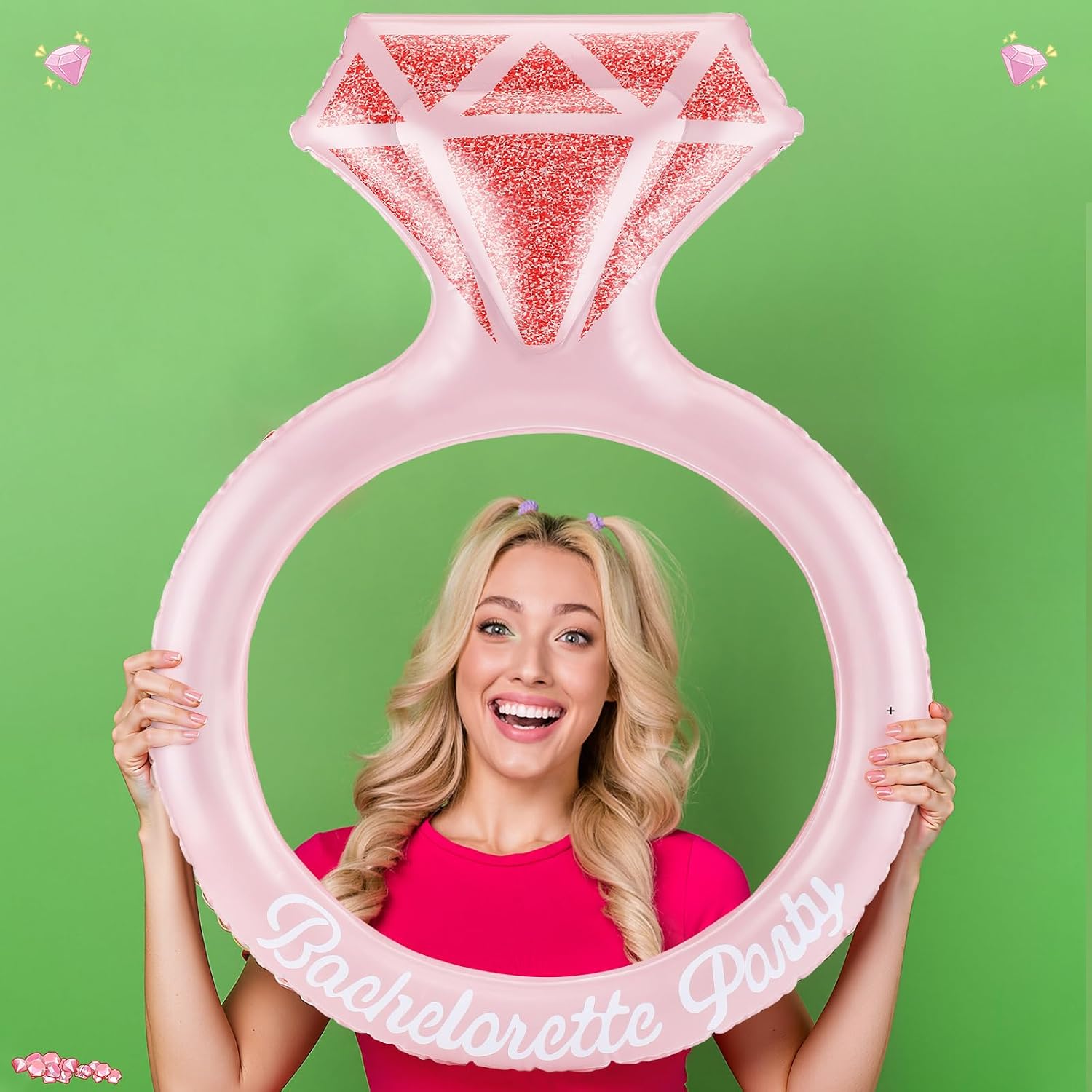 Arrowbash Bachelorette Photo Props 3D Inflatable Pink Diamond Ring Bachelorette Backdrop 30.7 Inches Bride to Be Photo Booth Backdrop Background for Bridal Shower Engagement Wedding Party Supplies