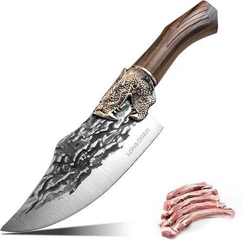 LONGQUAN Cuchillo de carnicero de chef de cocina, cuchillo multiusos, cuchillo vikingo afilado de 6.4 pulgadas, cuchillo de deshuesado hecho a mano,
