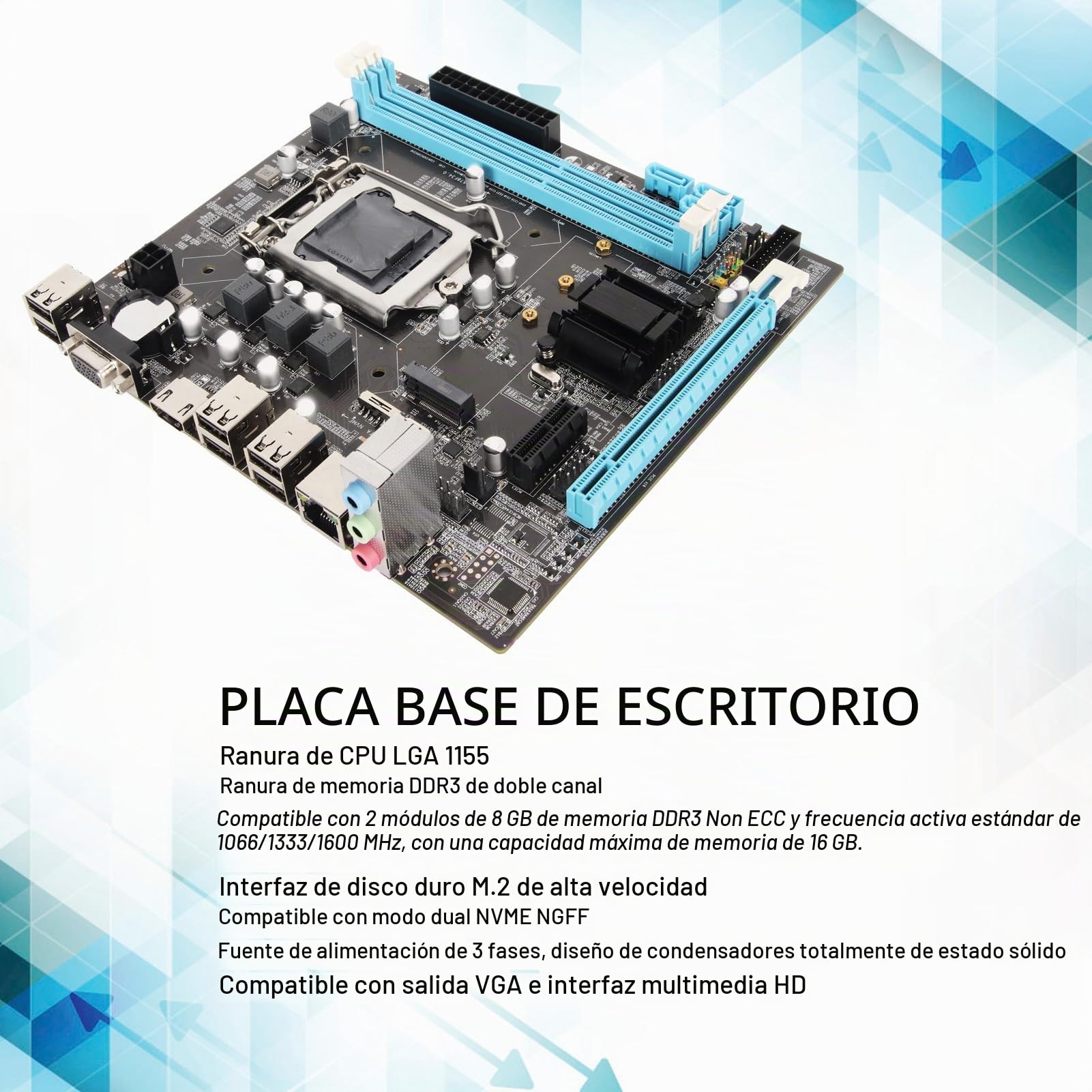 Placa Base para Juegos LGA 1155, 6 USB2.0, DDR3 1600MHz, M.2 NVMe NGFF, 3 SATA2.0, PCIe X16, RJ45 100Mbps LAN, HDMI, Placa Base Micro ATX para LGA1155 Socket I3 I5 I7, para Pentium