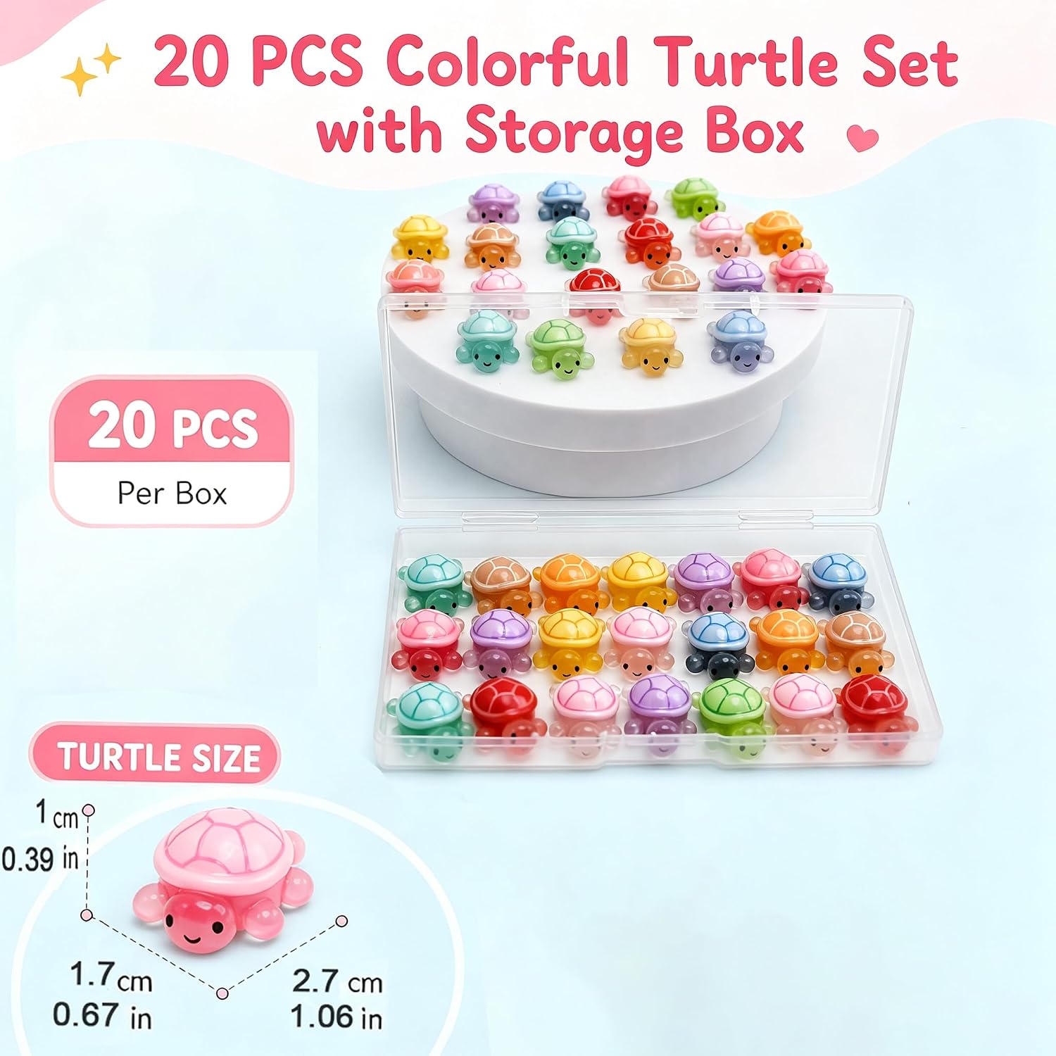 20 Pcs Mini Resin Animals Turtles Figurines Glow in The Dark (10 Colors)