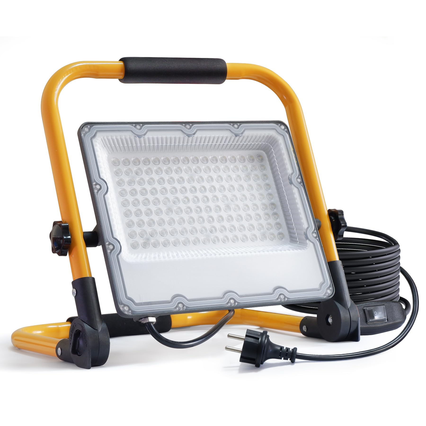 Reflektor Budowlany LED 100W ze Statywem i Kablem 4 M, Wodoszczelność IP66, Reflektor Roboczy z Przełącznikiem, do Warsztatu, Konserwacji lub na Placu Budowy, 6500K Zimne Białe światło
