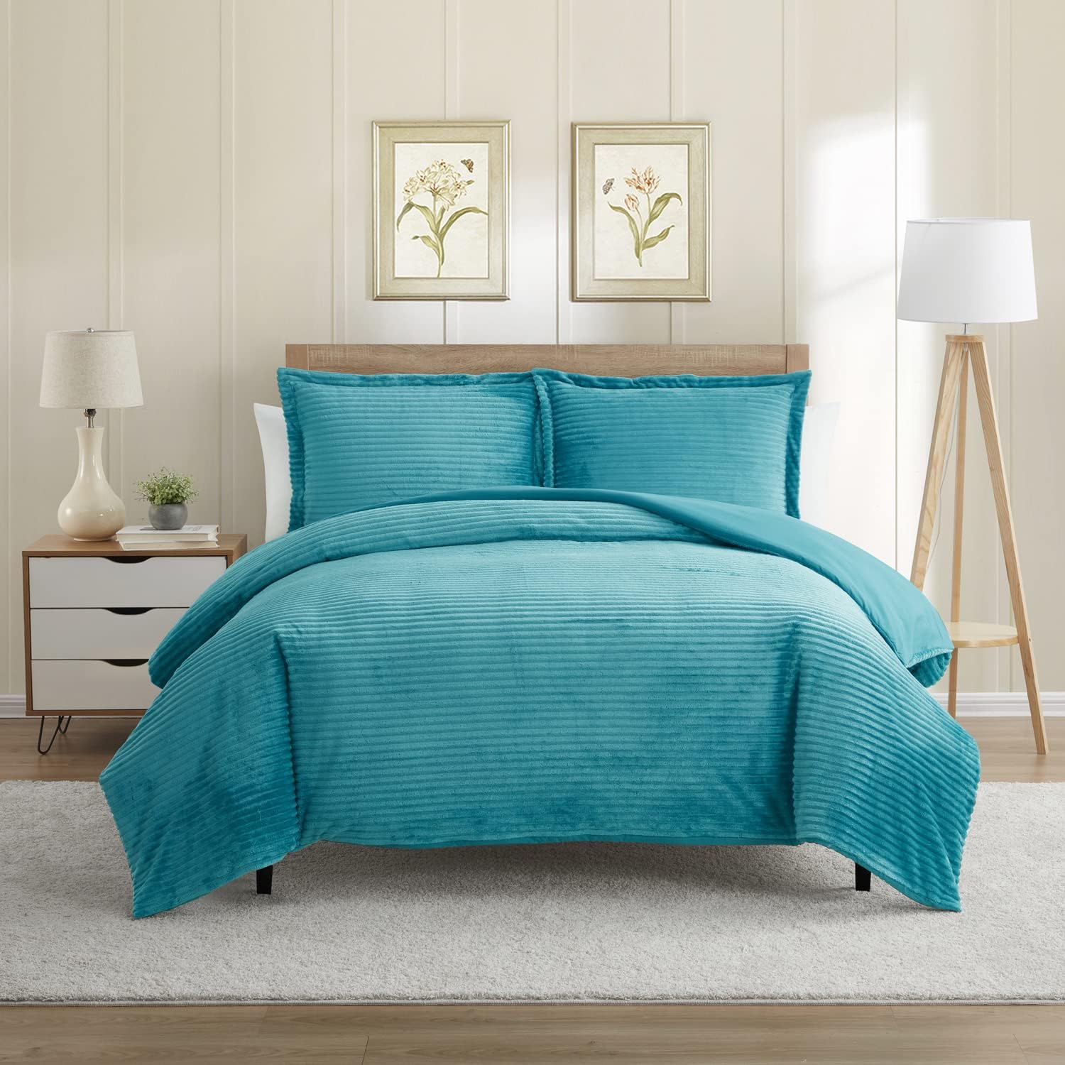 Nestl Premium Flannel Duvet Cover Set - 3 PC Reversible Full Comforter Cover Set with Microfiber Back - 1 Velvet Duvet Cover Full with Zipper Closure & 2 Pillow Shams 80 x 90 inches - Teal