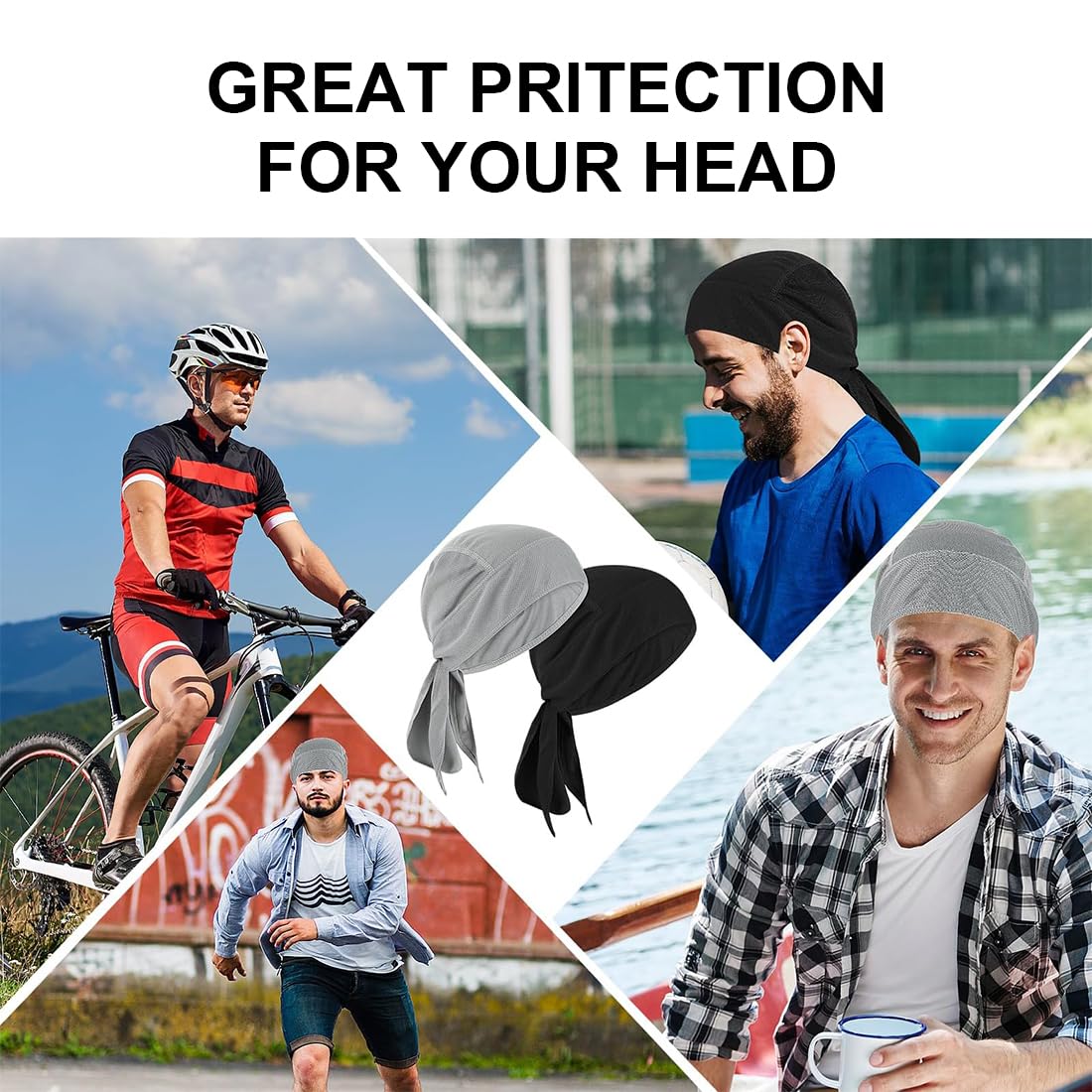 JEYORZY Paquete de 2 Bandanas, Capuchas Deportivas para Exteriores de Secado rápido, Que absorben la Humedad, Transpirables, Capuchas con Bloqueo UV, aptas para Correr Senderismo y Moto(Negro,Gris)