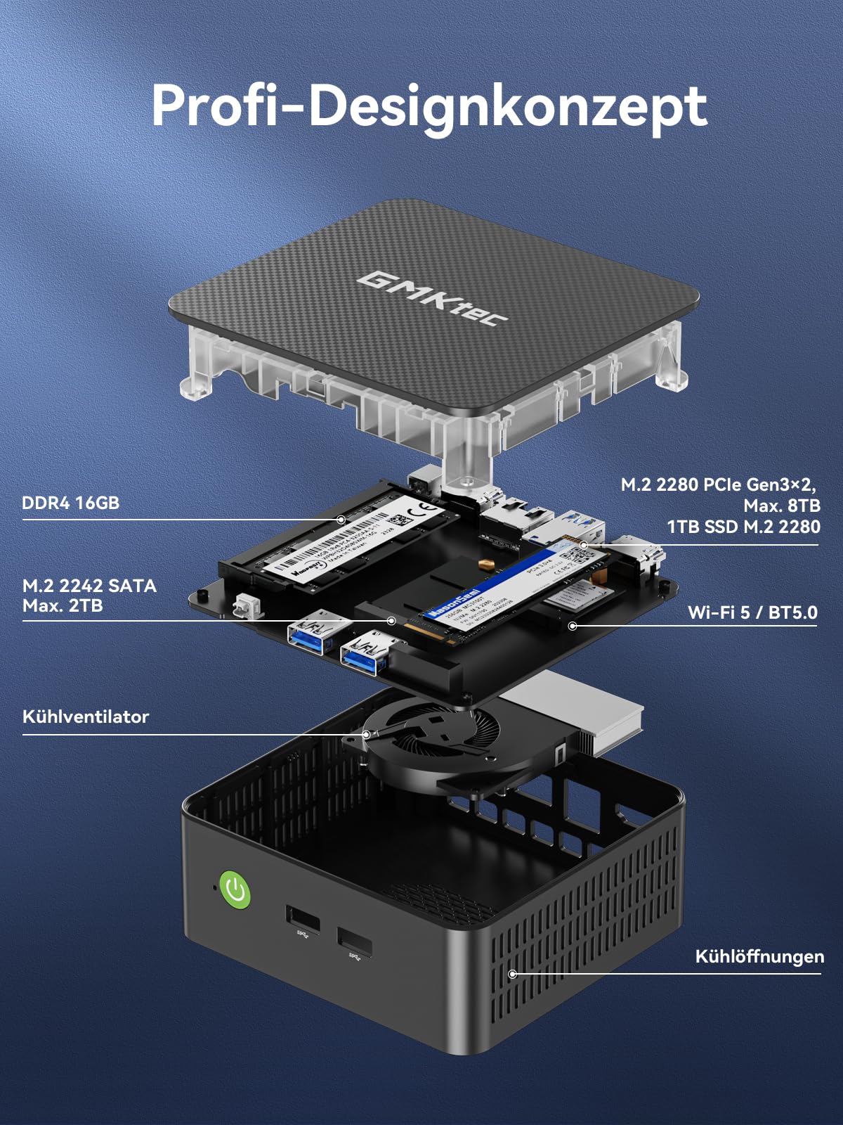 GMKtec N95 Mini PC Intel 3.4GHz, 3 Jahre Produktschutz, 8GB DDR4 2666MHz RAM 256GB M.2 SSD, G3S Mini Computer 3X USB3.2/4K Dual HDMI/WiFi 5 BT5.0/RJ45 Ethernet, Micro PC für Business/Heimkino/Schule
