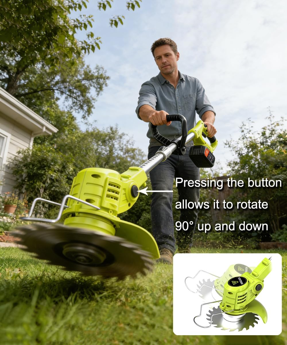 21V Cordless Weed Wacker Electric, 650W 6000 RPM Battery Stringless Weed Wacker with 2X 2.0Ah Batteries, Powerful String Trimmer Cordless for Garden & Lawn Care