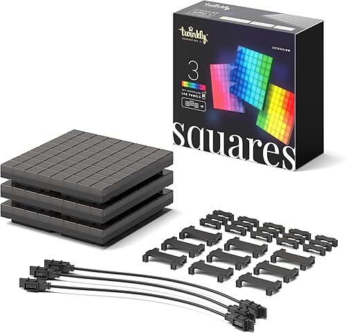 Kit de extensión Twinkly Squares, kit de paneles LED RGB, incluye 3 paneles de extensión y cables de conexión, compatible con HomeKit, Alexa y