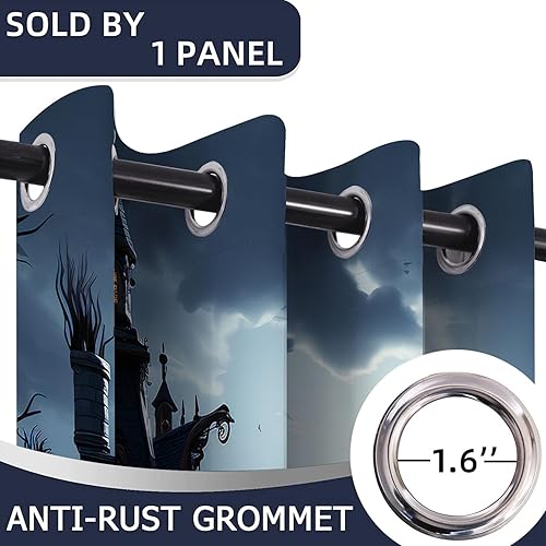 Miniatura 4 de Cortinas de puerta de Halloween para puertas, aterradoras y espeluznantes cortinas opacas de calabaza para armario de dormitorio de niños,