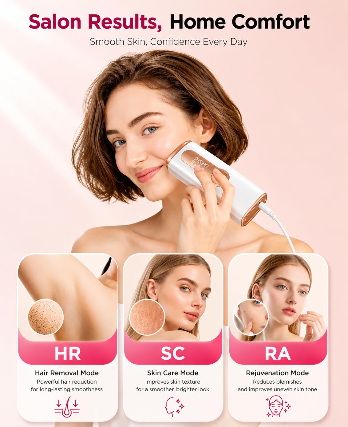 999,900 Flashs epilatore laser con 3 in 1 per donna e uomo, 9 livelli di energia depilazione laser per ascelle/bikini/corpo, GLY06