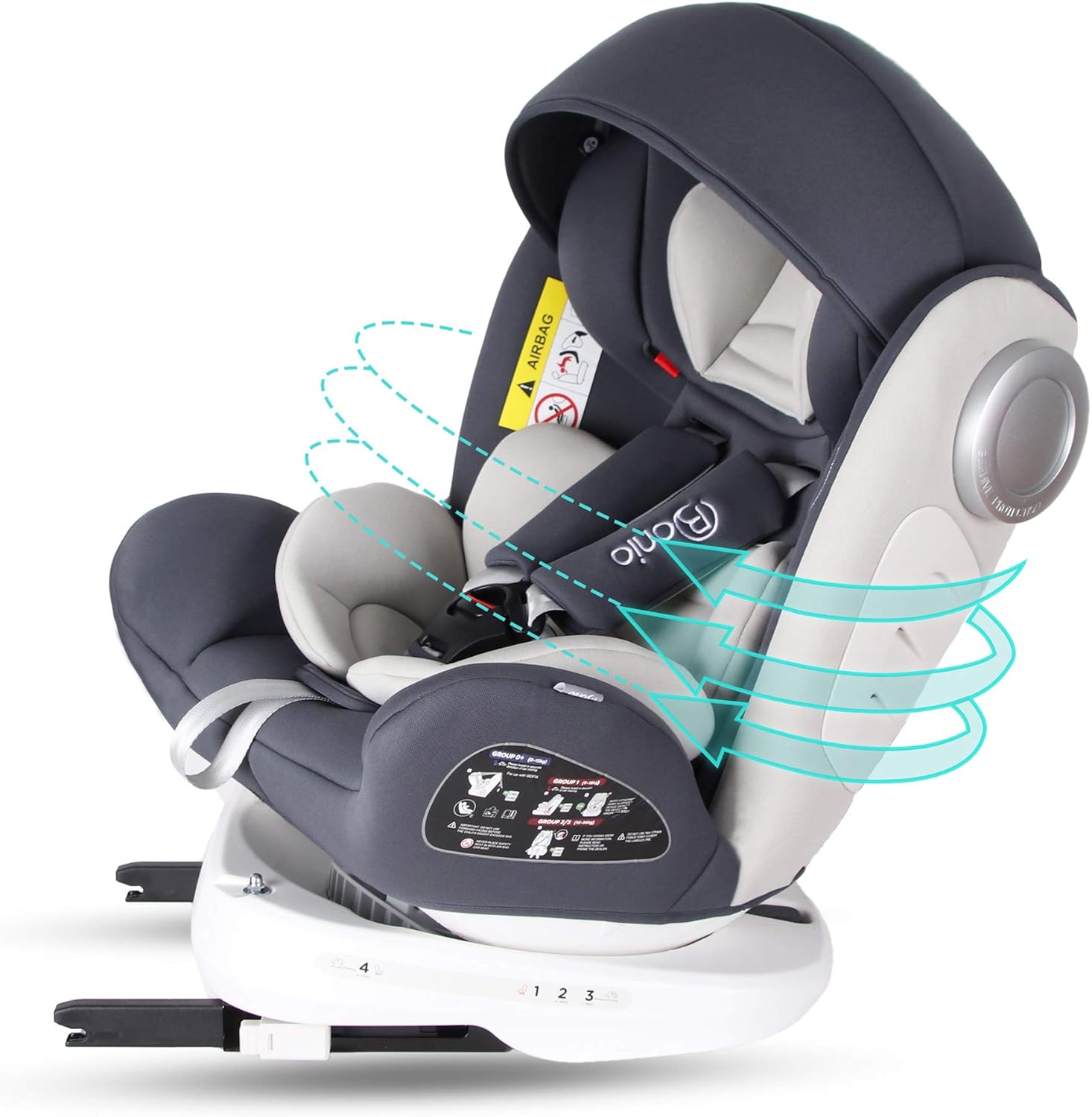 Bonio Baby Car Seat 360 Swivel Isofix Group 0 1 2 3 0 36 Kg With Detachable Sunshade Canopy Grey Amazon Co Uk Baby Products