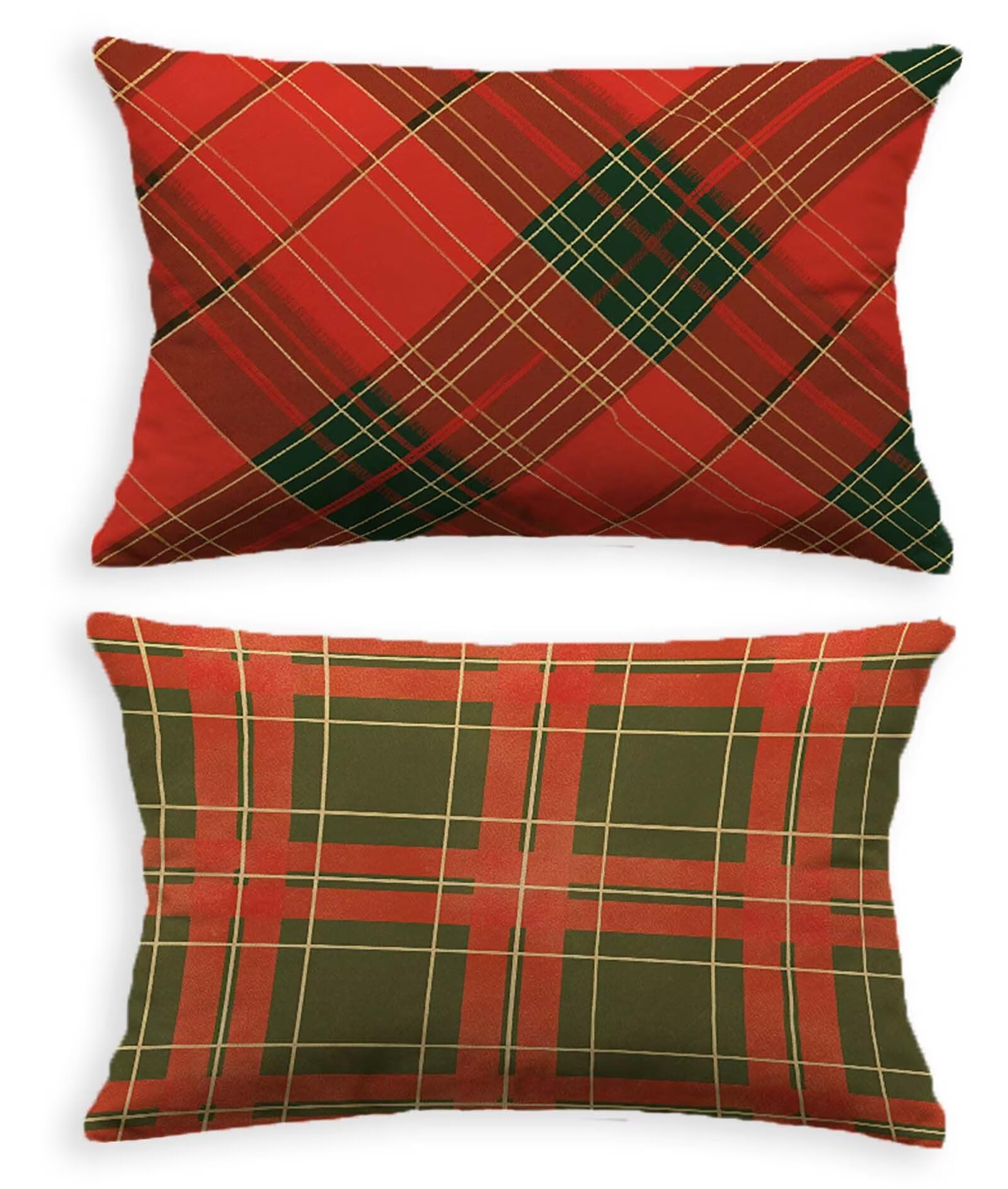 Housse de coussin rouge 80x100 cm en velours avec treillis et fermeture éclair invisible x2