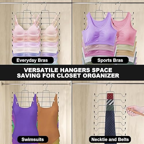 Miniatura 5 de Paquete de 4 perchas para camisetas sin mangas, perchas de 8 niveles que ahorran espacio, decoración plegable para brasieres mentales, organizador