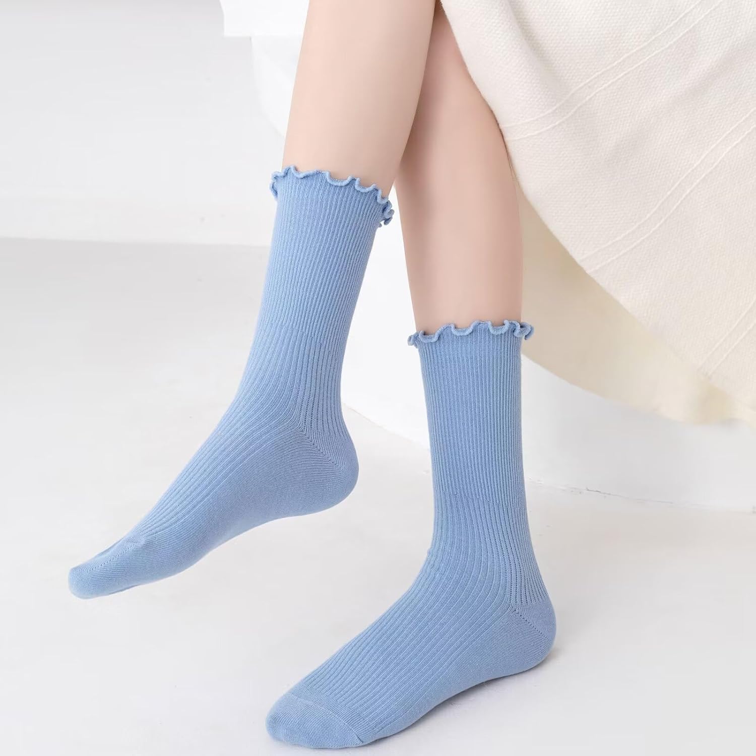 Womens Ruffle Socks Fashion Breathable Solid Color Turn-Cuff Cute Girls Ankle Socks 3 Pairs - Image 6