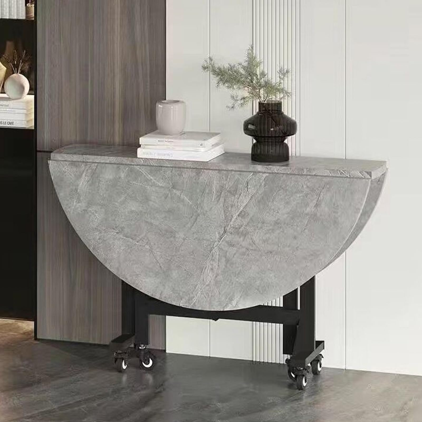 Table à manger pliante ronde pour gain de place table extensible bois roulette