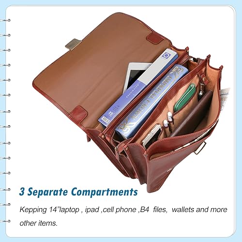 Miniatura 7 de Banuce Maletín de cuero curtido vegetal italiano vintage de grano completo para hombres, maletín con candado profesional de 14 pulgadas para laptop