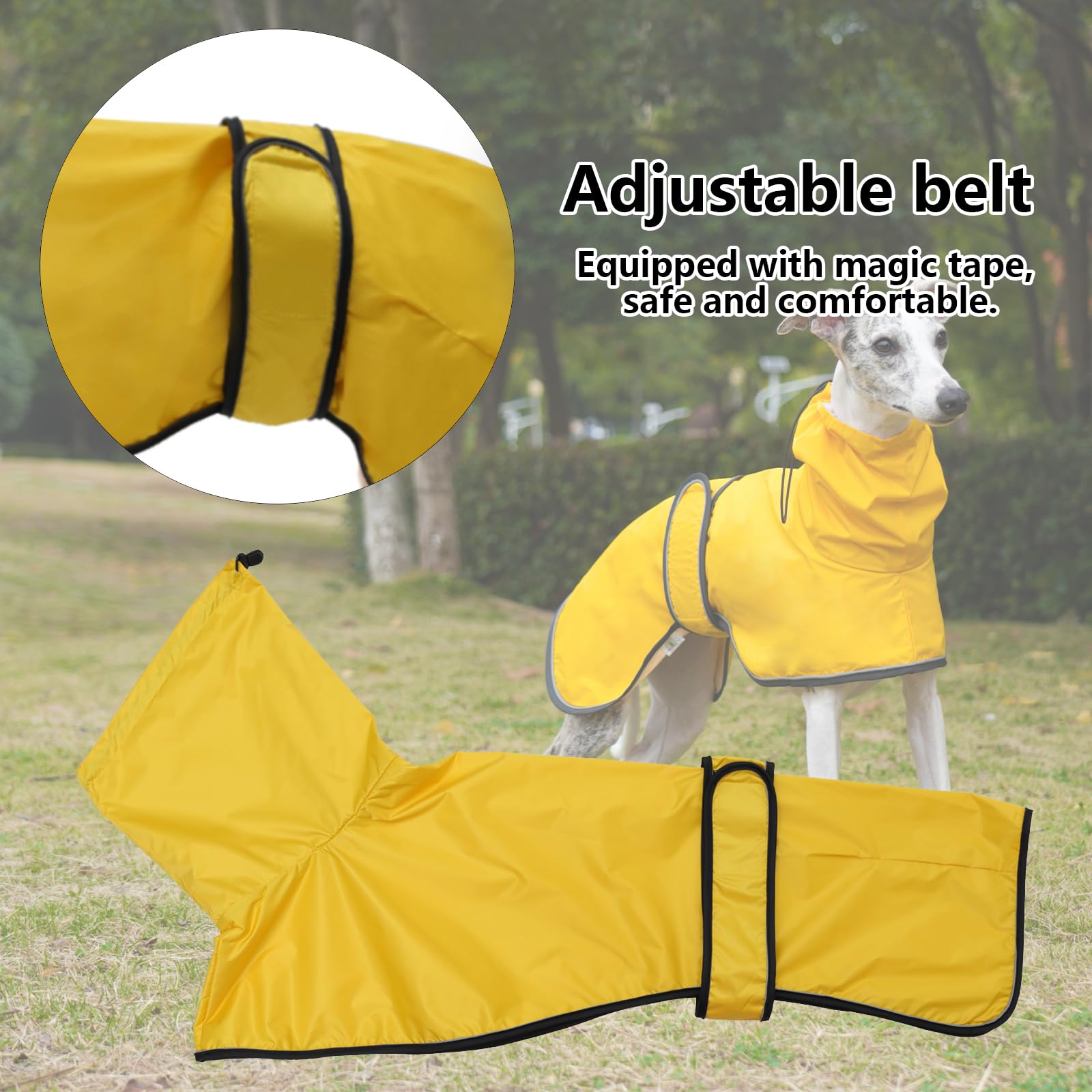 Geyecete-Manteau imperméable pour Chien réglable léger avec Sangles réfléchissantes et Trou pour Harnais,imperméable Veste idéal pour lévrier, Lurchers et Whippets-Jaune -S