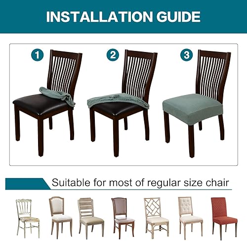 Miniatura 21 de Turquoize Stretch Dining Chair Covers Seat Covers for Dining Room Chair Covers Set of 4，Removable Washable Kitchen Chair Seat Cushion Slipcovers