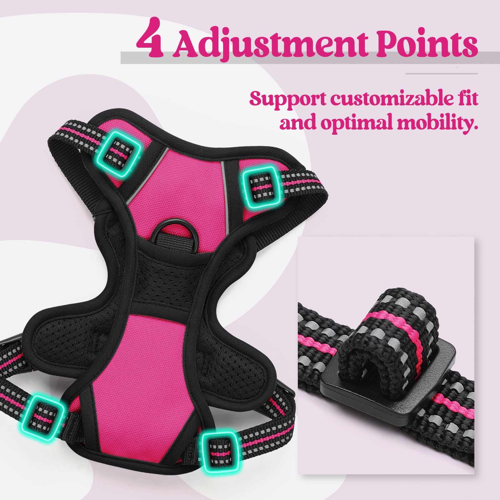 rabbitgoo Pettorina Cane Taglia Piccola, Pettorina Cane ad h Regolabile con 2 Ganci in Metallo, Imbracatura per Cani Anti Tiro Riflettente, Imbracatura Traspirante per Addestramento, Rosa Rosso, XS