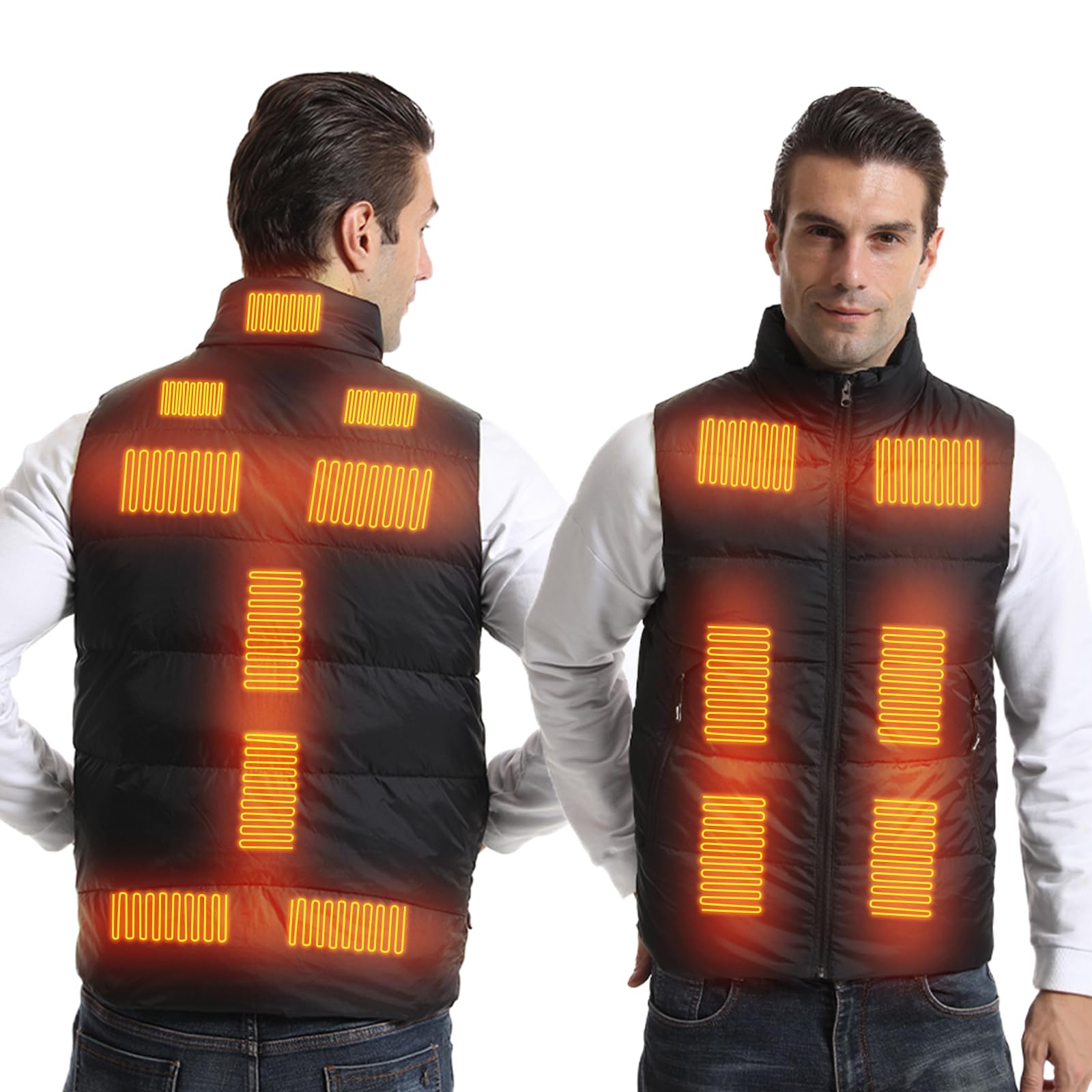 Chaleco Calefactable, Temperatura de 3 Niveles con 15 Zonas de Calefacción, Chaleco Calefactable de Plumón, Carga USB, Chaqueta Térmica Lavable para Uso Exterior (Batería Excluida)