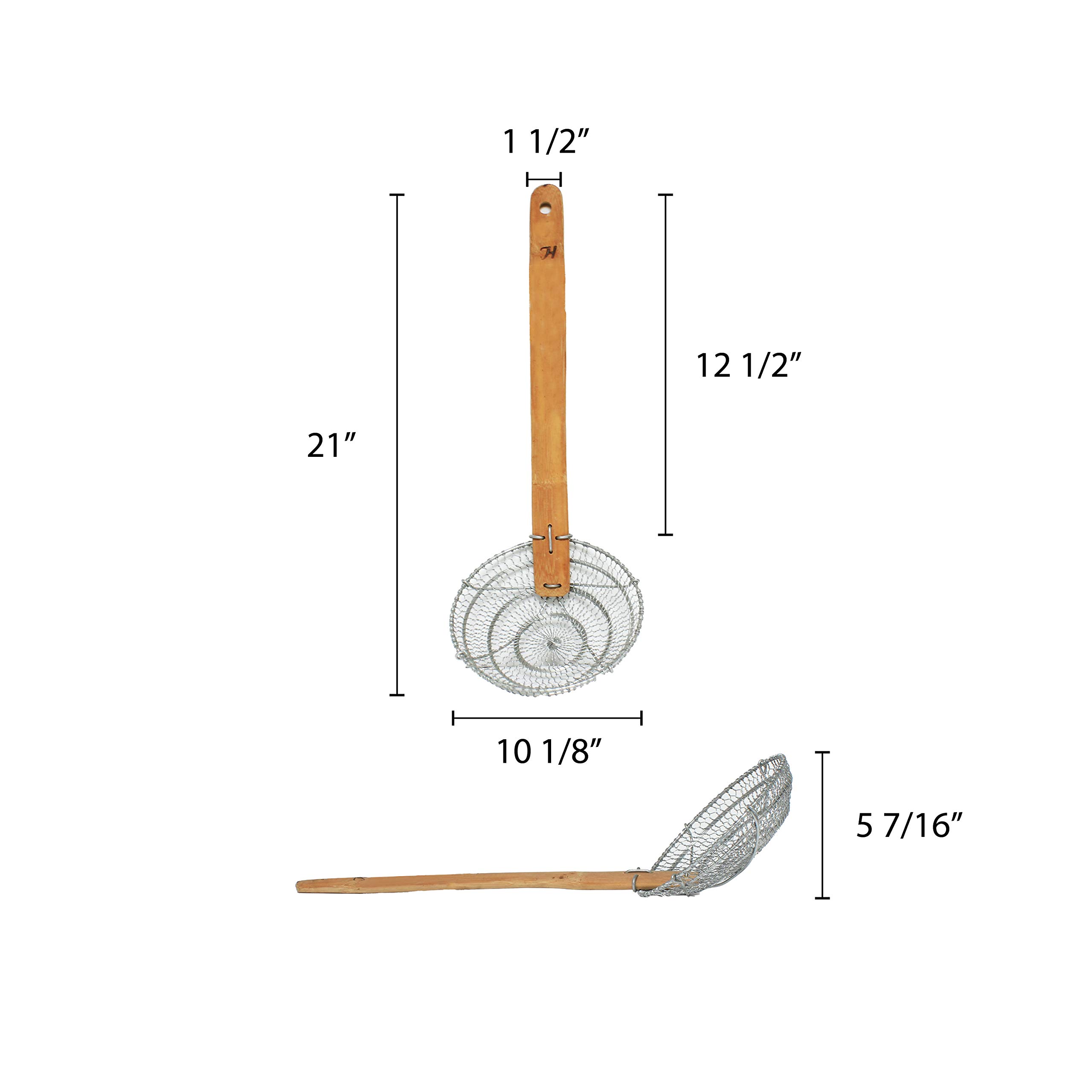 Thunder Group Galvanized Bamboo Handled Skimmer, 10-Inch, Fine Mesh