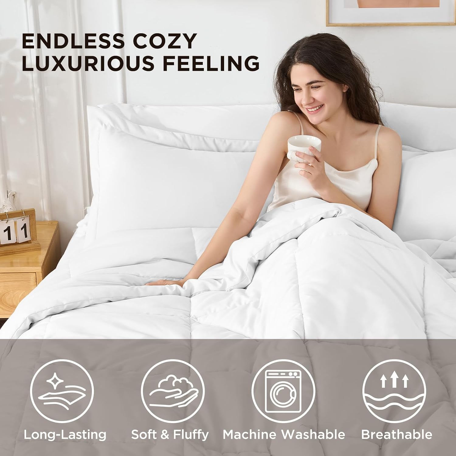 7 Pieces King Comforter Set - Utral Soft Microfiber Bedding Set, Thick Duvet Insert Bed in a Bag Without Rustling Noise for All Season, White (102"x90")