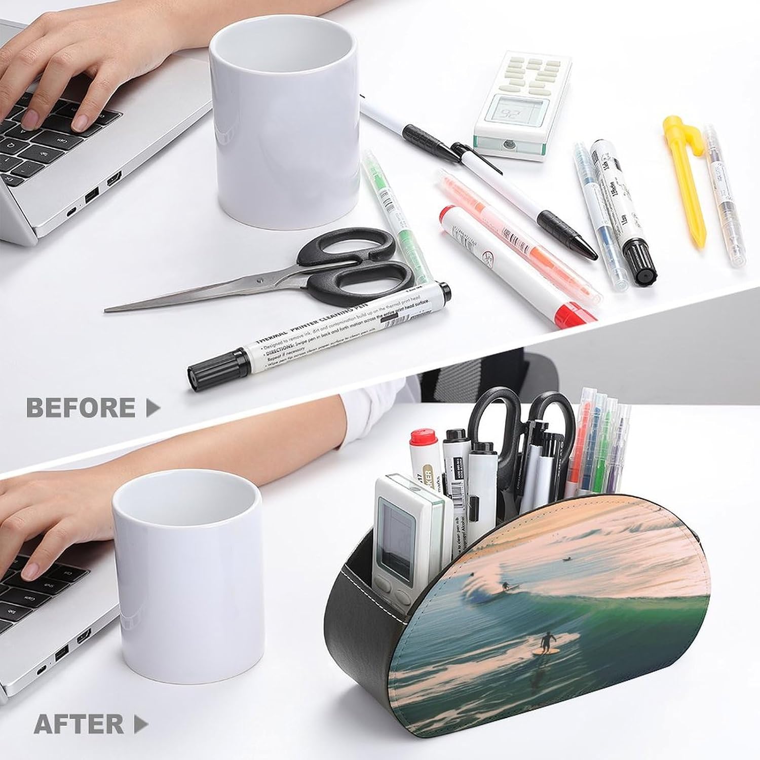 Personalized PU Leather Remote Control Holder with 5 Compartments image 3
