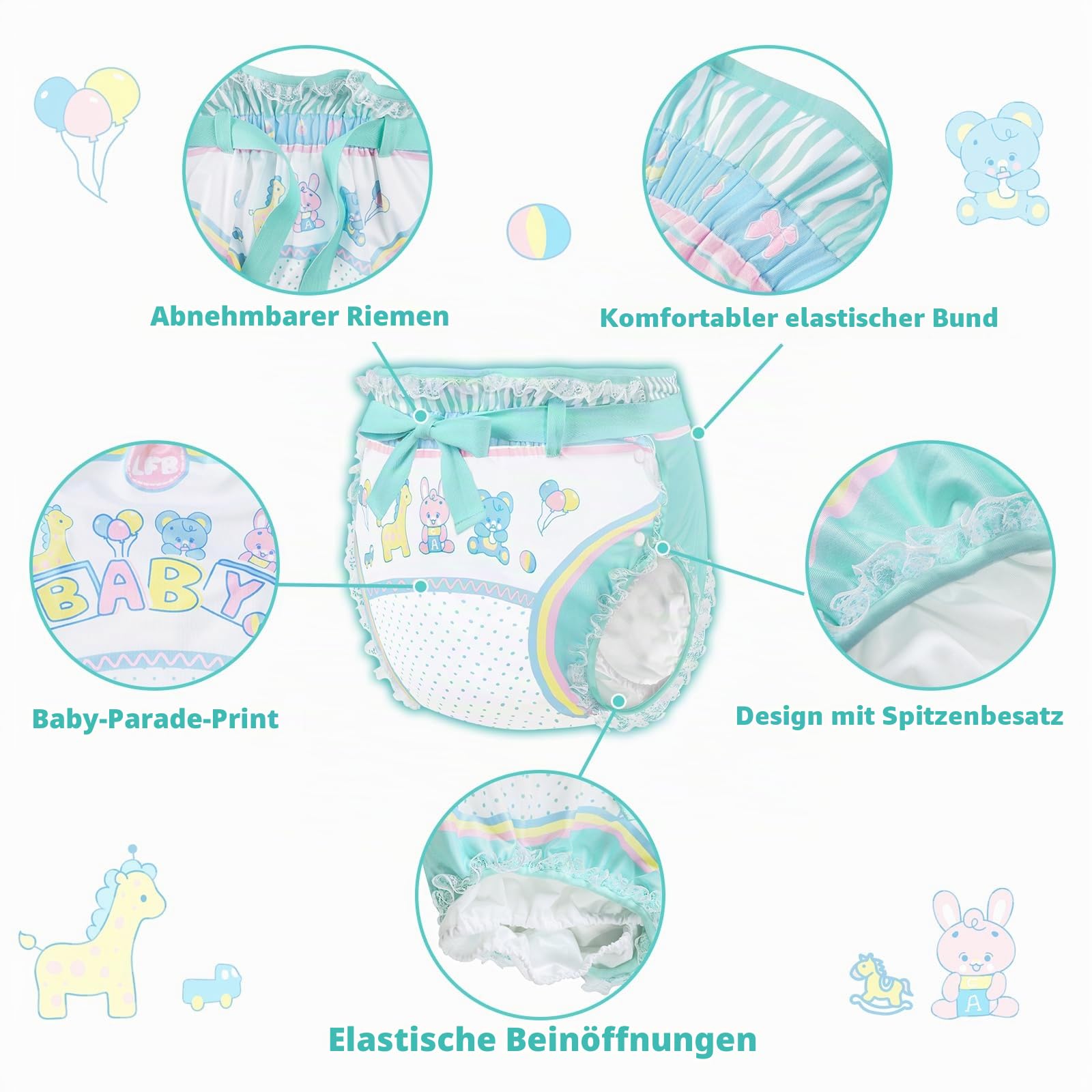 LittleForBig Seidig Erwachsene Band Omutsu Windel Überhose Bezug Waschbar Verstellbar Wiederverwendbar Wasserdicht Windelbezug - Baby Parade Grün L