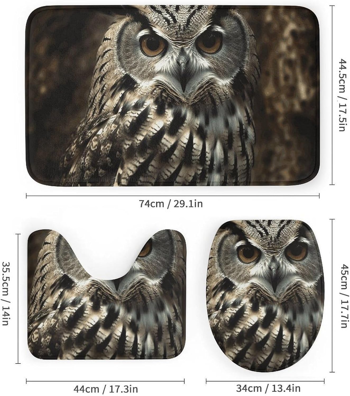 an Owl Shower Curtains Set 4 Piece with Non-Slip Rugs, Toilet Lid Cover and Bath Mat Soft Bathroom Carpet Waterproof Bathroom Curtain with 12 Hooks for Bathroom Decor