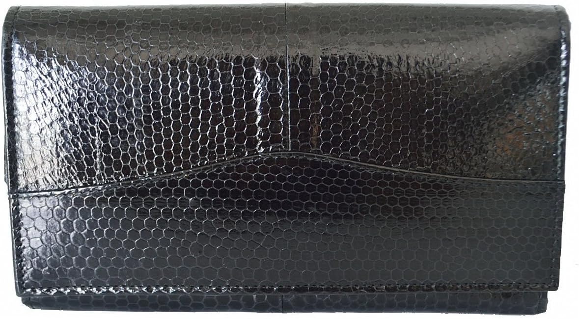 Authentic Snake Skin Women's Long Bifold Clutch Wallet (Black)
