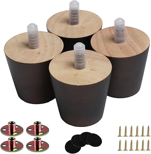 Miniatura 1 de Patas de madera de 2 pulgadas para muebles, paquete de 4 patas redondas para sofá, color marrón oscuro, patas de repuesto modernas de mediados de