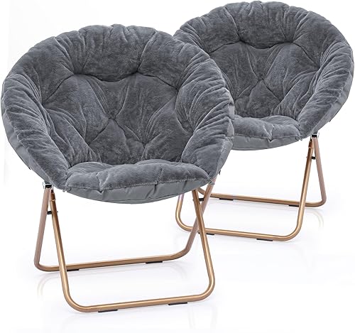 MoNiBloom Silla redonda plegable de piel sintética para dormitorio, sala de estar, dormitorio, marco de metal plegable, de gran tamaño, cómoda,