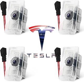 for Tesla Door Logo Projector Lights, Fadeless HD Quartz Glass Car Door Puddle Lights,Upgrade Welcome Light fot Model 3 Y Accessories (4Pack)(Emblem with Letter)…