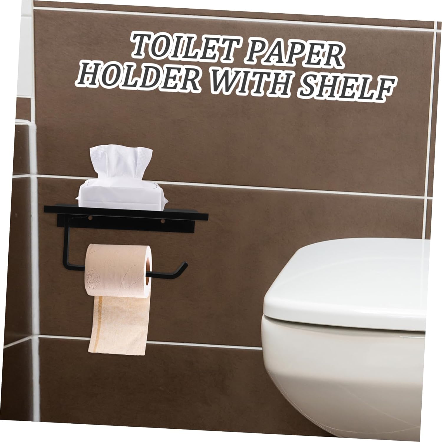 Sleek Black Wall - Mount Toilet Paper Holder with Shelf, Bathroom & RV Organization Essential