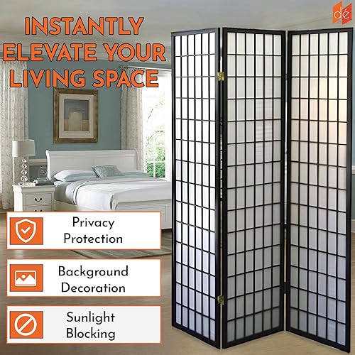 Miniatura 3 de Legacy Decor - Separador de habitación, de e 3, 4, 6, 5, 8 paneles de habitación, estilo Shoji, de 6 pies alto, Madera, Negro