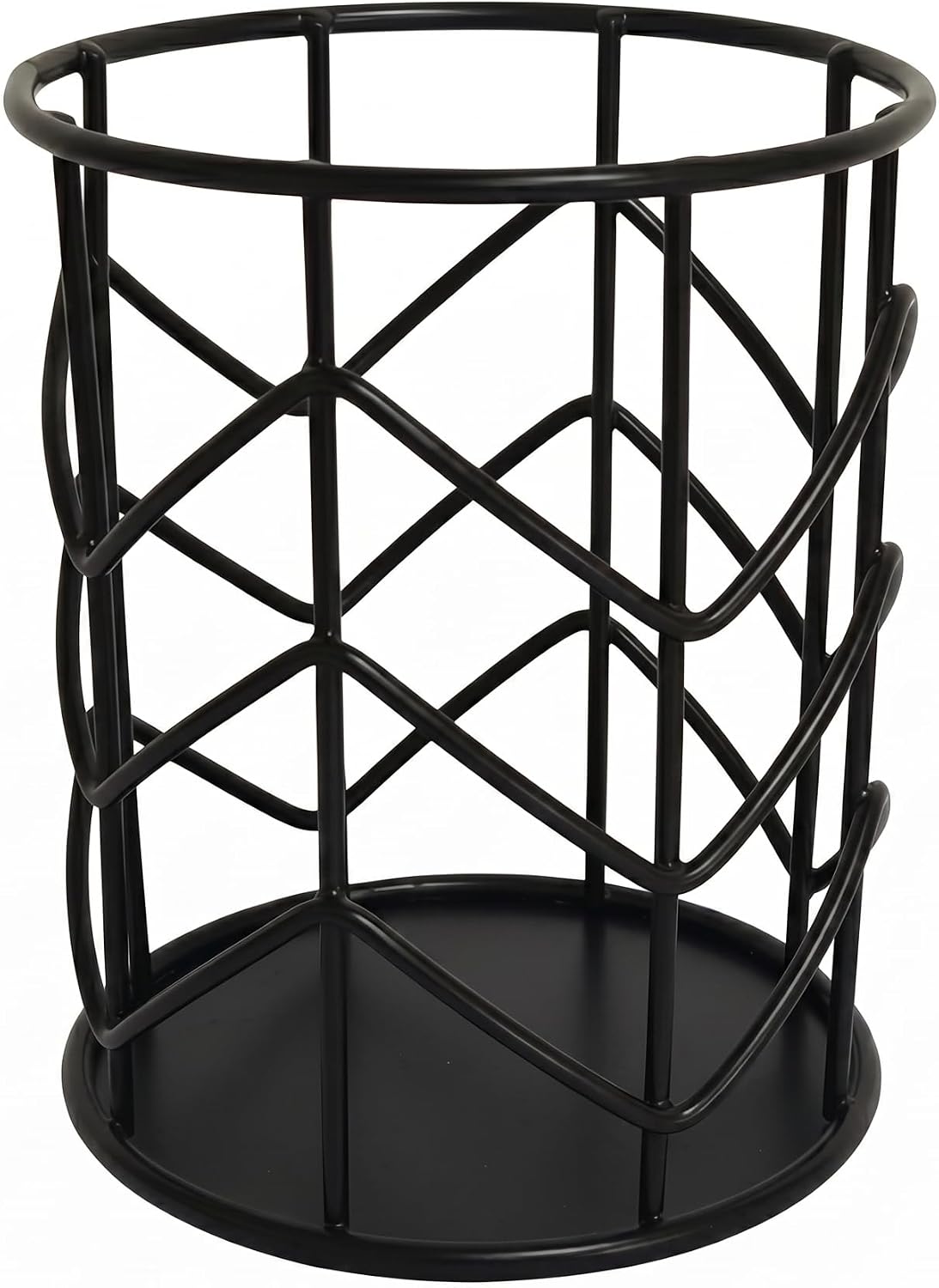Metal Desktop Pencil Holder with Iron Mesh Design for Pen Makeup Brush and Stationery Storage, Elegant Round Desk Organizer for Home Office and Vanity, Black Color