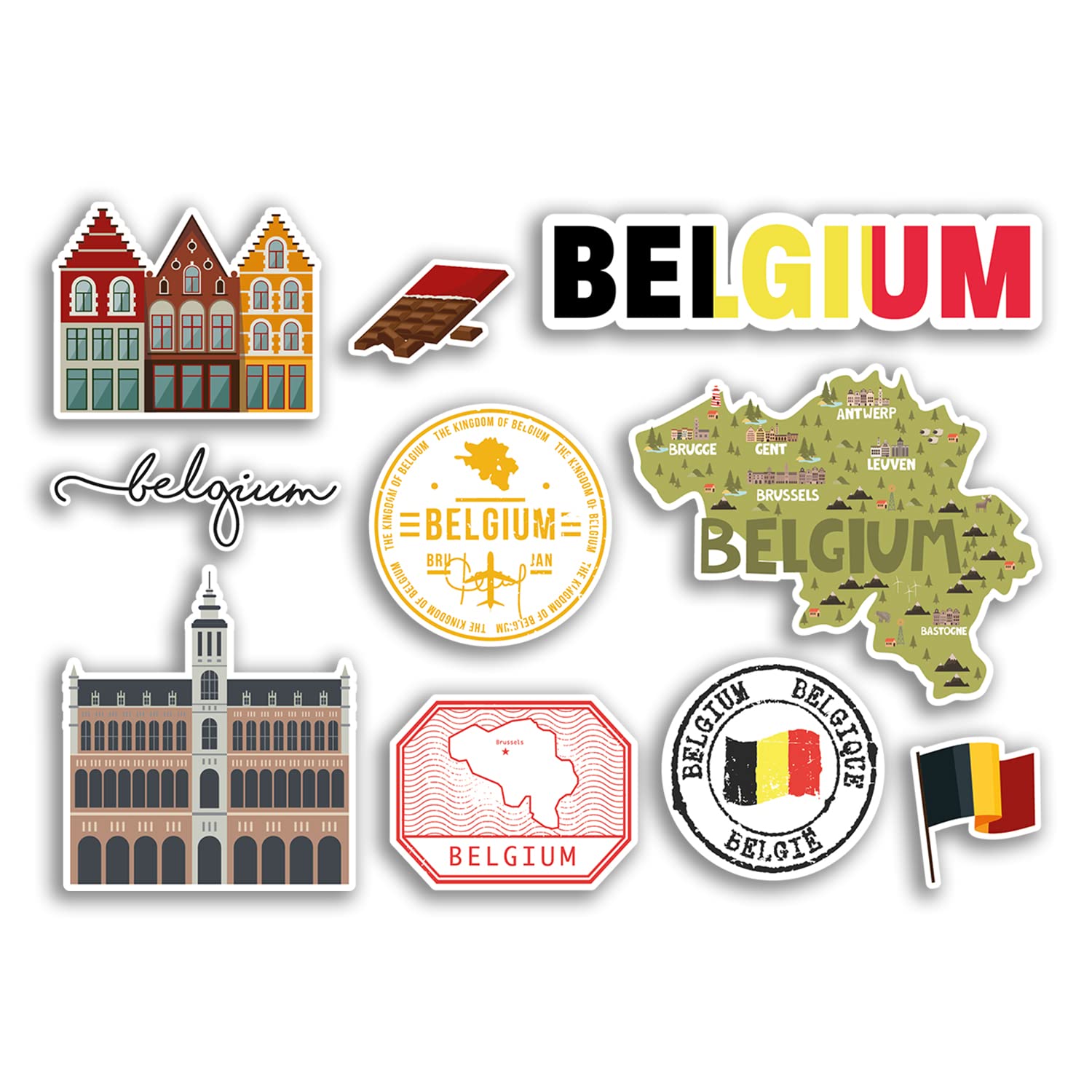 Dv Design Multi A5 Sticker Sheet - Belgium Vinyl Stickers - Belgian Brussels Landmark Holiday City Country Airport Map Flag Food Sticker #77539