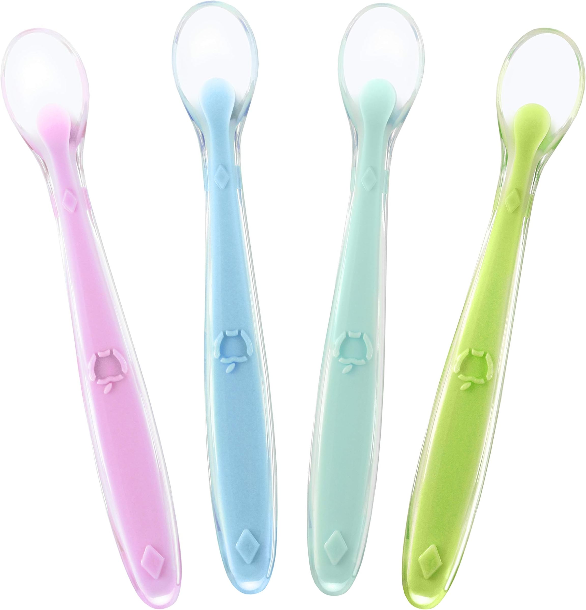 Best First Stage Baby Girls Spoons BPA Free, 4-Pack, Soft Silicone Baby Spoons Training Spoon Gift Set for Infant (Blue)