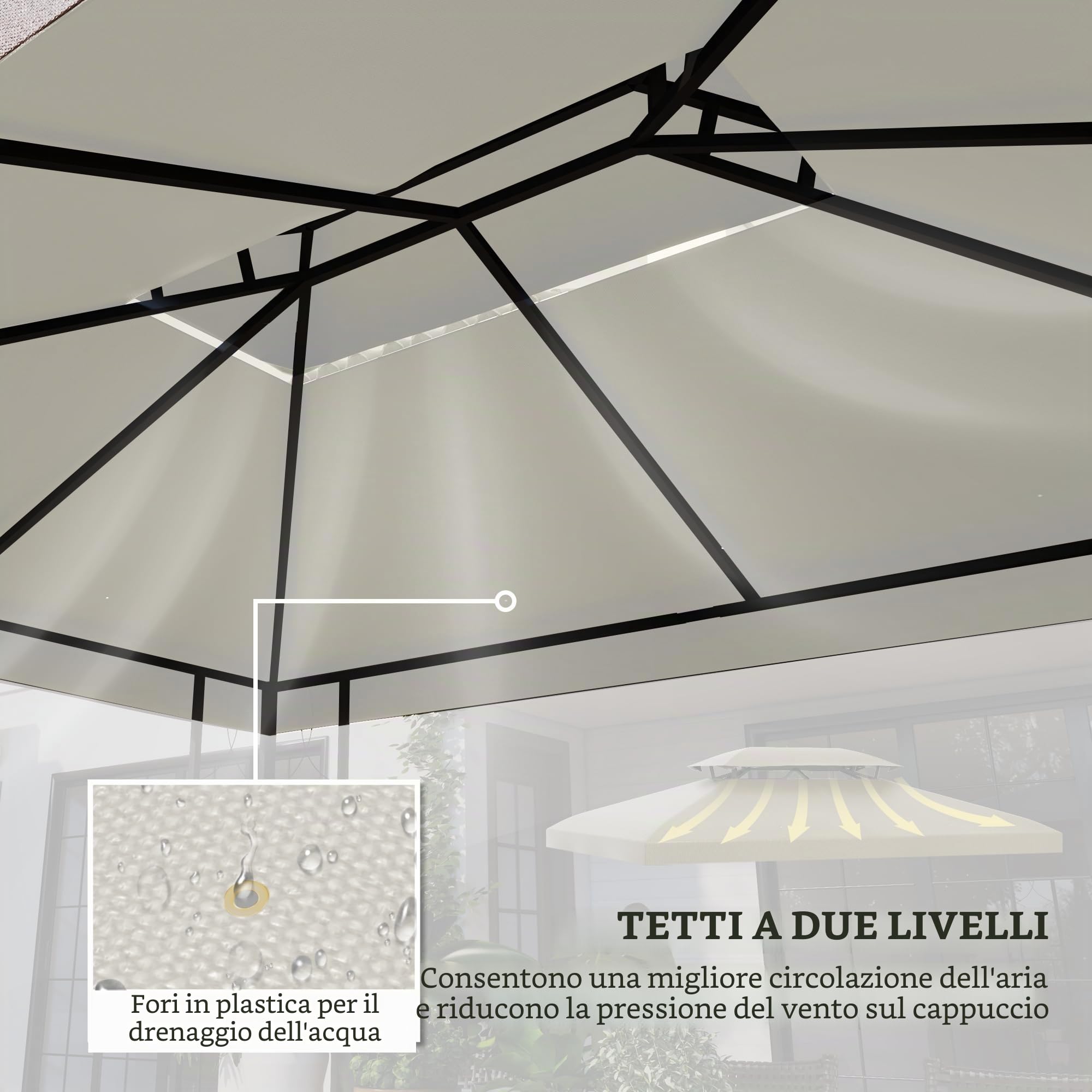 Outsunny Copertura per Gazebo da Giardino Tetto Sostitutivo Anti-UV Impermeabile 3x4m Beige