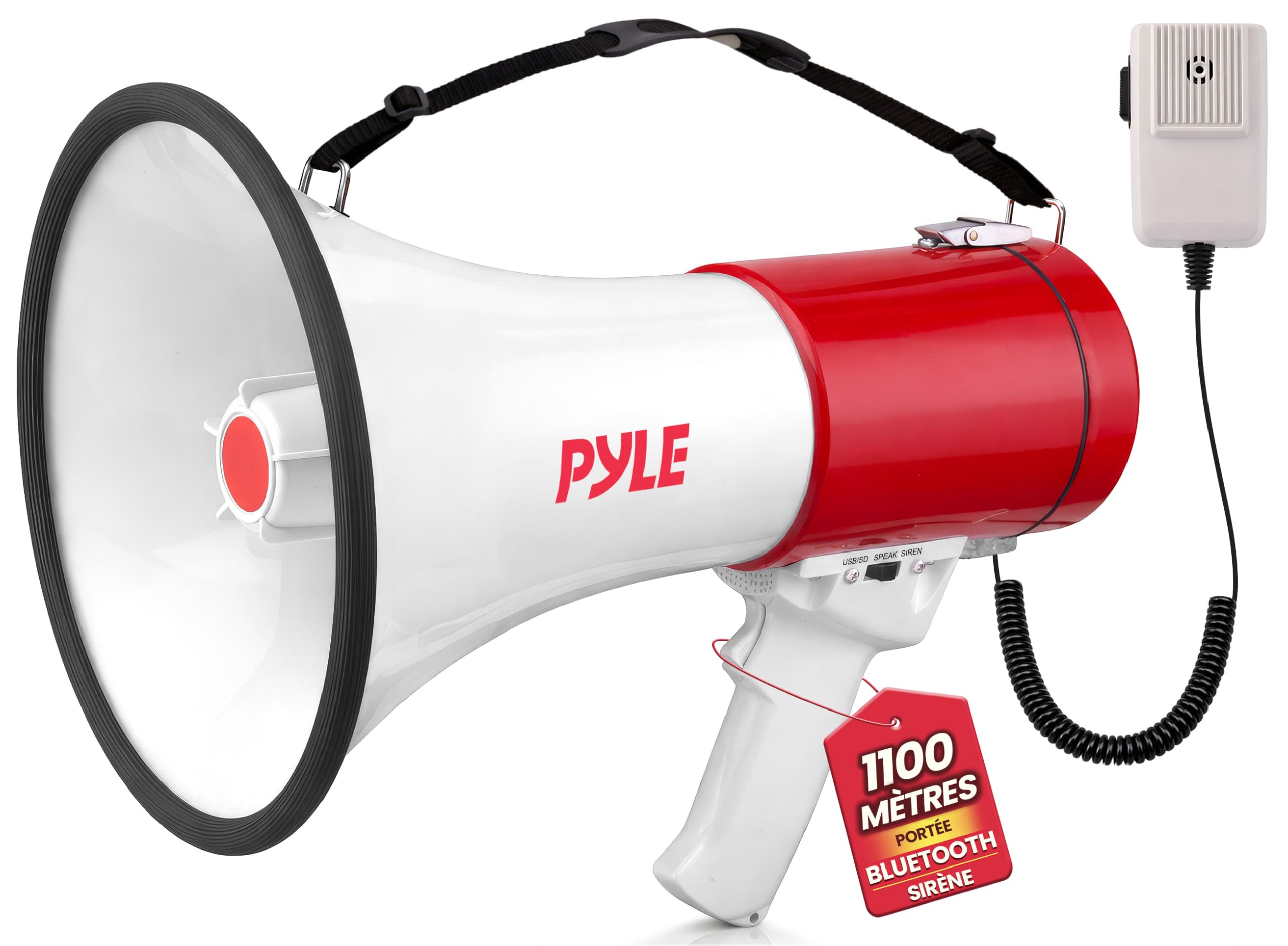 Pyle Mégaphone Porte-Voix 50W -Haut-Parleur Mégaphone avec Sirène Intégrée, Contrôle de Volume Réglable, Portée 1100 m –pour Événements Sportifs, Entraîneurs, Manifestations, Sécurité, Urgences