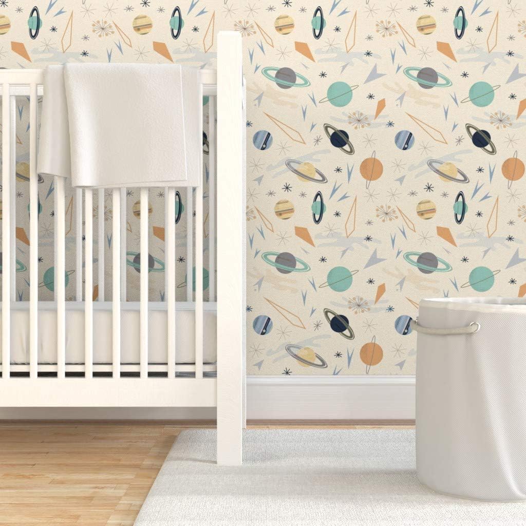 Spoonflower Peel & Stick Wallpaper 6ft x 2ft - Atomic Age Solar System Retro 1950S Space Stem Planets Custom Removable Wallpaper